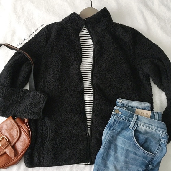 Sonoma Jackets & Blazers - Black Soft + Fuzzy Teddy Bear Zip Up Fleece